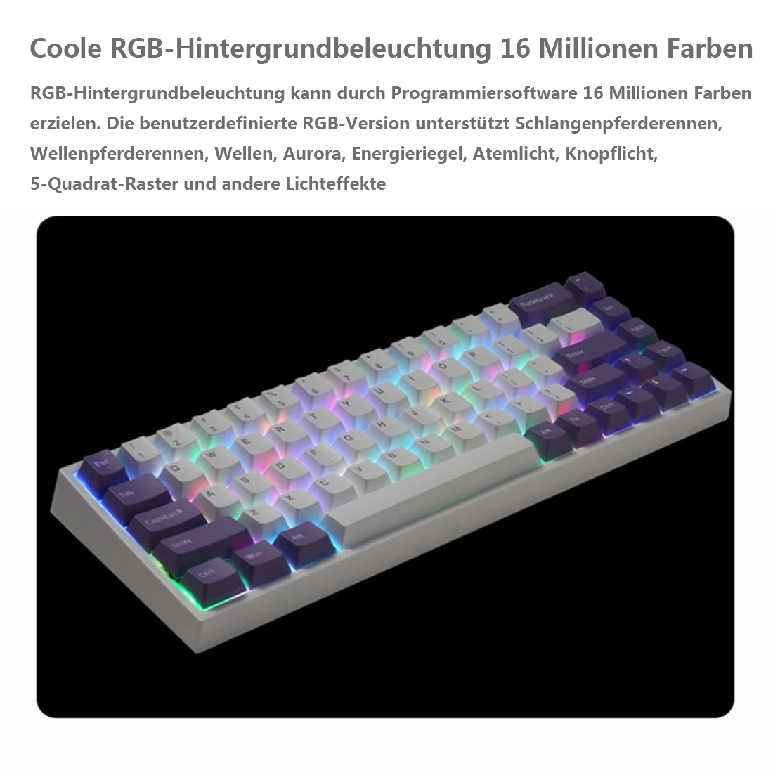 

NJ68 68 Keys PBT Keycap Bluetooth Dual-Mode RGB Backlit 60% Mechanical Gaming Keyboard For Tablets PC - Cherry Red /Blue Switch
