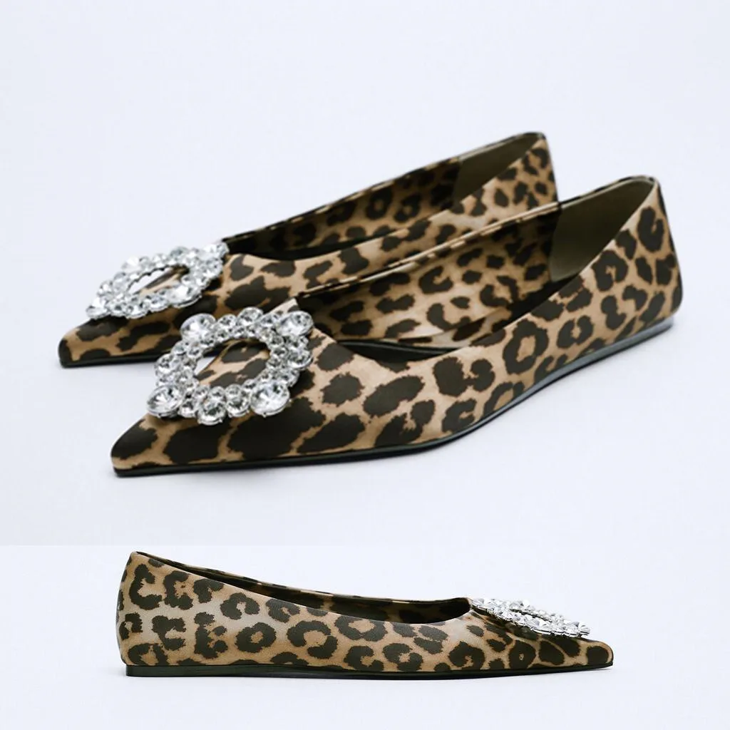 

Новые женские туфли, Женская официальная обувь OL разы с декоративными пряжками, балетные туфли с леопардовым принтом, модные туфли с закрыт...