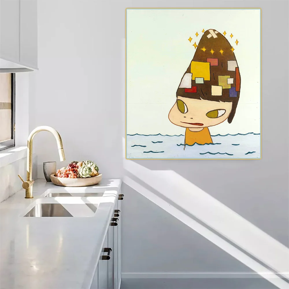 

Yoshitomo Nara"Patched Head"Canvas Oil Painting Unframed Cartoon Wall Art Aesthetic Backdrop Home Room Interior Decoration
