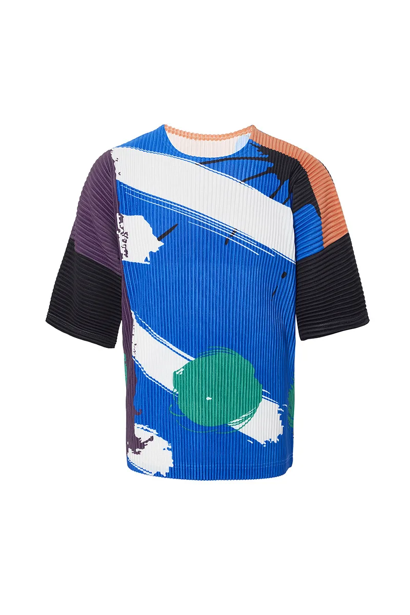 Changpleat New Men Miyak Pleated graphic t shirts Tops Fashion Printed O-neck Short Sleeve Female T-shirt Tide