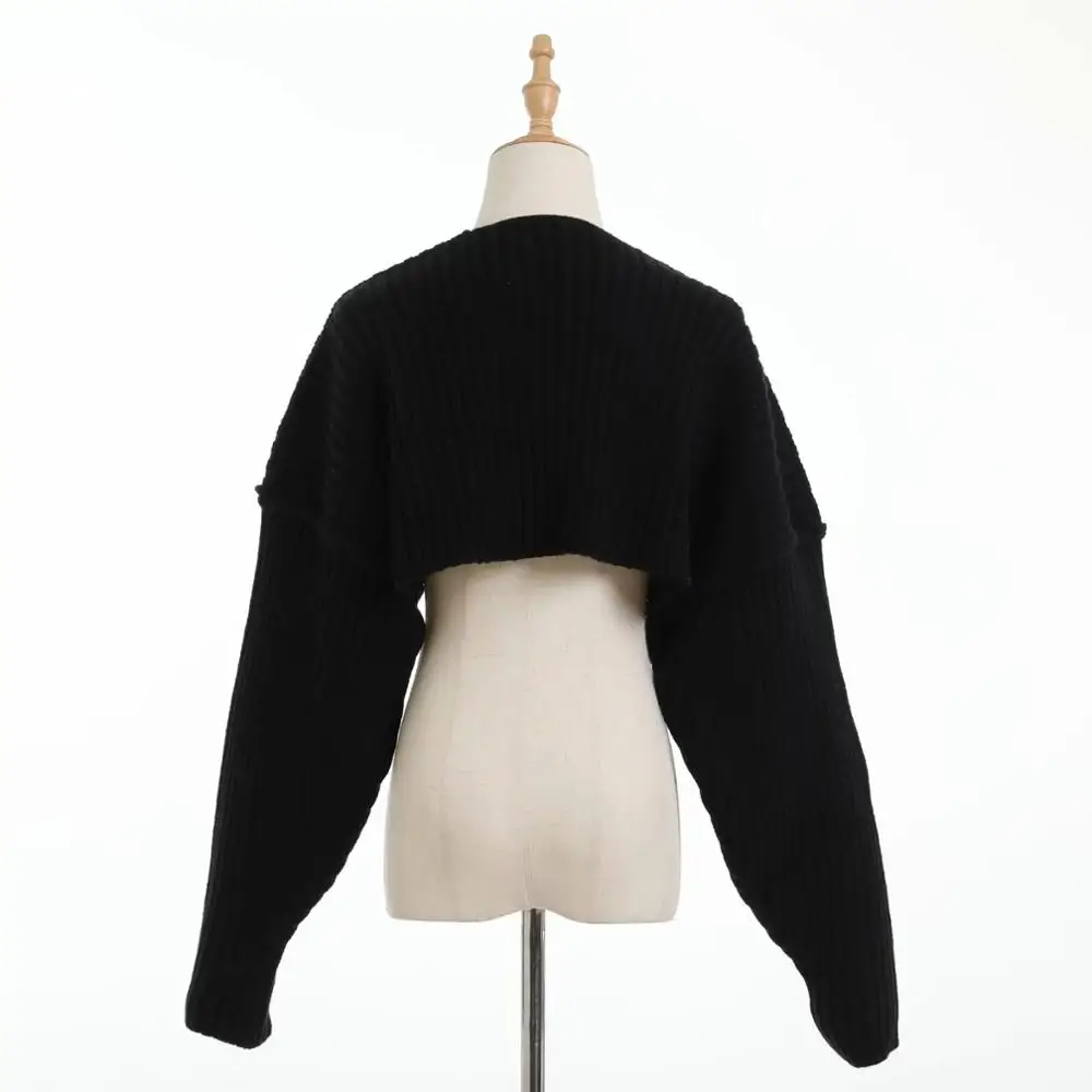 

Stylish Striped Line Rib Knitting Shawl Sweater Cropped Women Cardigan Long sleeve Scarf Streetwear 2020 Autumn Winter