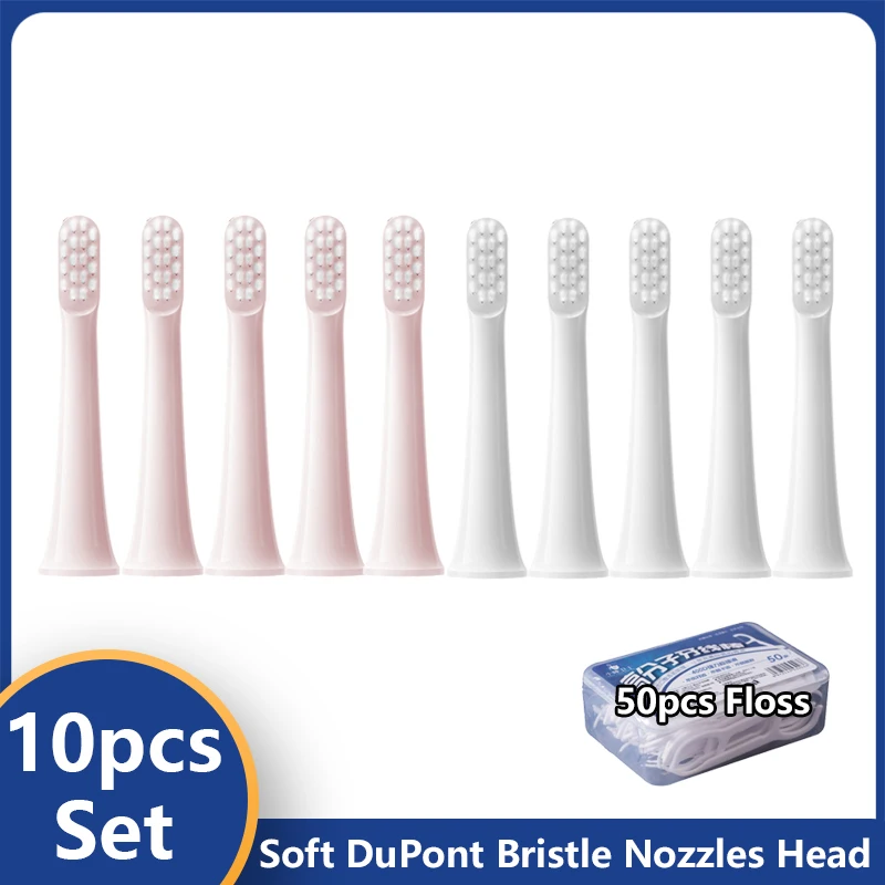 

10pcs Sonic Electric Toothbrush for XIAOMI T100 Soft Vacuum Replacment Heads Clean Bristle Brush Nozzles Head with 50pcs Floss