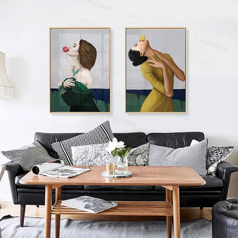 Modern Wall Charts Bubble Chewing Gum Ladies Portrait Canvas Decorative Paintings Pictures for Living Room Home Decor | Дом и сад