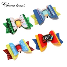 Laços de cabelo com glíter de 3 "para meninas, crianças, apple, presilhas para o cabelo, acessórios (4)