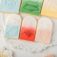 2pcsset christmas acrylic cookie embosser mold snowman santa claus fondant biscuit mold embossing stamp cake decoration tools