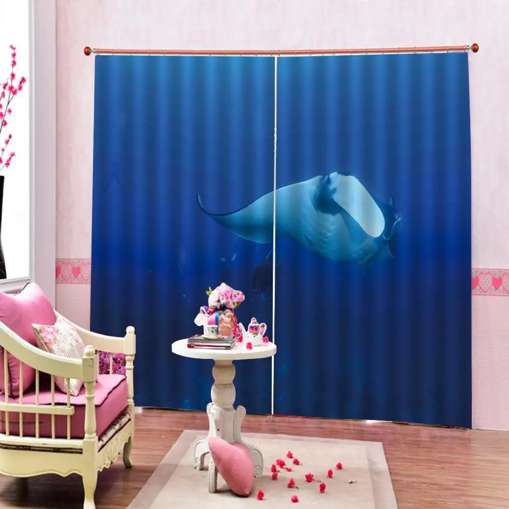 Fish Undersea Beautiful Scenery Pattern Shower Curtain For 3D Printed with 2 Panels Grommet Top Window Curtains | Дом и сад