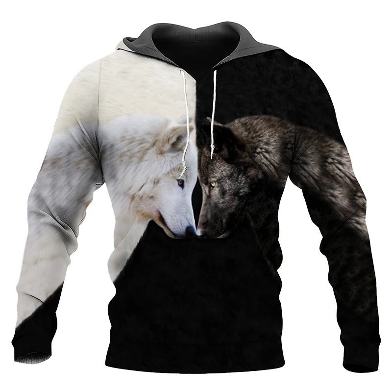 

Fashion Men Wolf Animal 3D Printed Hooded Hoodies Men Women's Black and white Wolf Design Sweatshirts 3D Casual Hoody