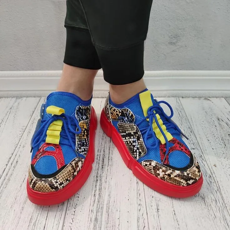 

Brand Female Snakeskin Casual Flat Sneakers Spring Platform Comfortable Sportwear women's Sneakers Thick Bottom Shoes Woman