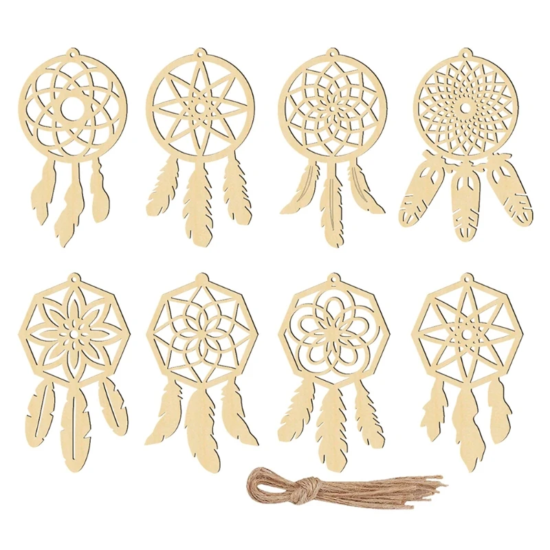 

8pcs DIY Wooden Dreamcatcher Embellishment Hanging Pendant Craft Wedding Party Decoration Handmade Ornament