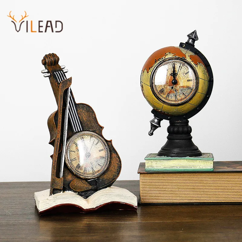 

VILEAD Resin Retro Creative Violin Clocks Ornaments Musical Window Crafts Office Desktop Home Decoration Accessories