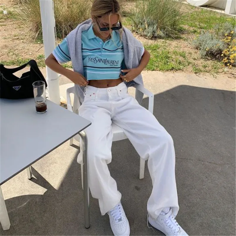 

Korean Fashion Style White Straight Pants For Women Casual High Waist Basic Loose Female Trousers 2021 Fall Streetwear