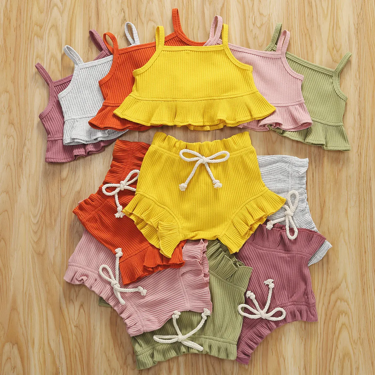 2020 Newest Summer Toddler Swimsuit Little Girls Outfits Set Cotton Casual Sleeveless Ruffle Vest Tops+Shorts+Headband 3pcs | Спорт и