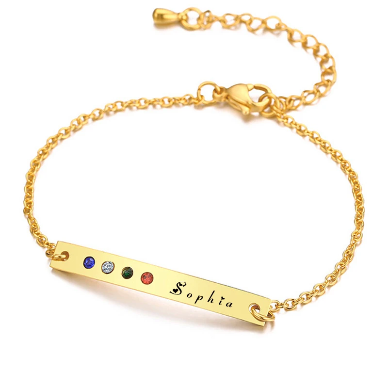 Браслет с гравировкой из камня на день рождения цветной CZ камень нержавеющей