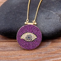 classic round shape cubic zirconia evil eye pendant greenpurple color lucky turkish cz necklace copper link chain jewelry gift