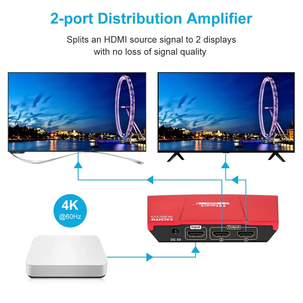 1x2 HDMI Сплиттер 4 k@ 60Hz двойной монитор дублирующий сплиттер HDMI 1 в 2 Выход HDMI переключатель видео и аудио Ultra HD 4 k@ 60Hz 3D HDCP2.2