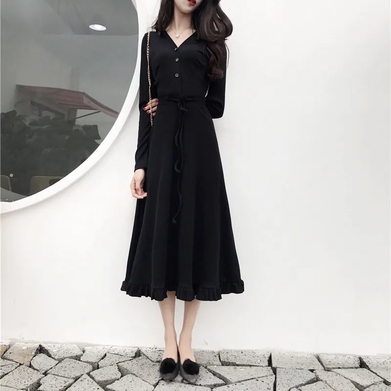 Повседневное однотонное ТРАПЕЦИЕВИДНОЕ женское платье с v-образным вырезом