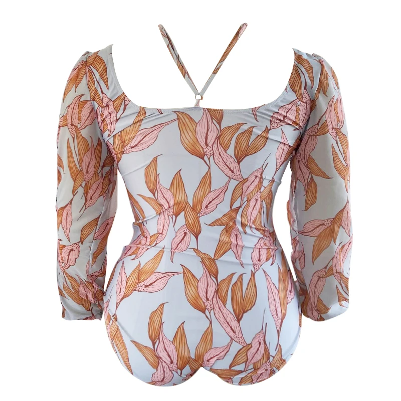 

2021 Women's Swimsuit Maxi One-Piece Long Sleeve Push Up Pads Bathing Suits Plus Size 4XL Floral Swimming Suits