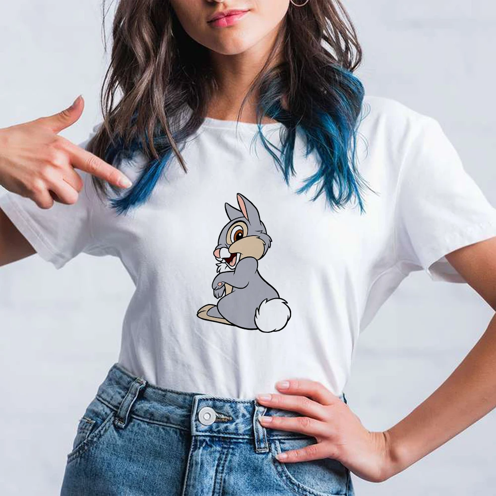 

Disney Women T-shirt Punk Vogue Breathable T Shirt Rabbit's Head Turning Printed Short Sleeve Pop Casual Funny Beautiful Tshirt