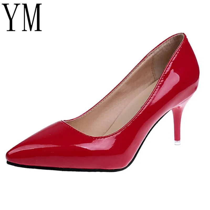 2018 сексуальные женские красные туфли с острым носком из лакированной кожи на
