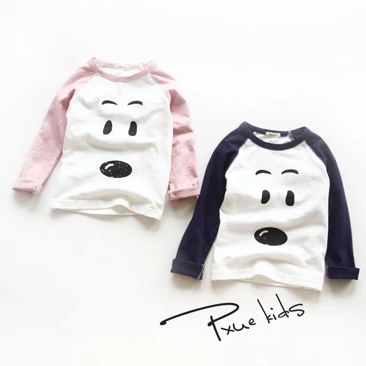 

Autumn spring baby boys girls cotton raglan sleeve cartoon print patchwork fashion children long-sleeved T-shirt clothes