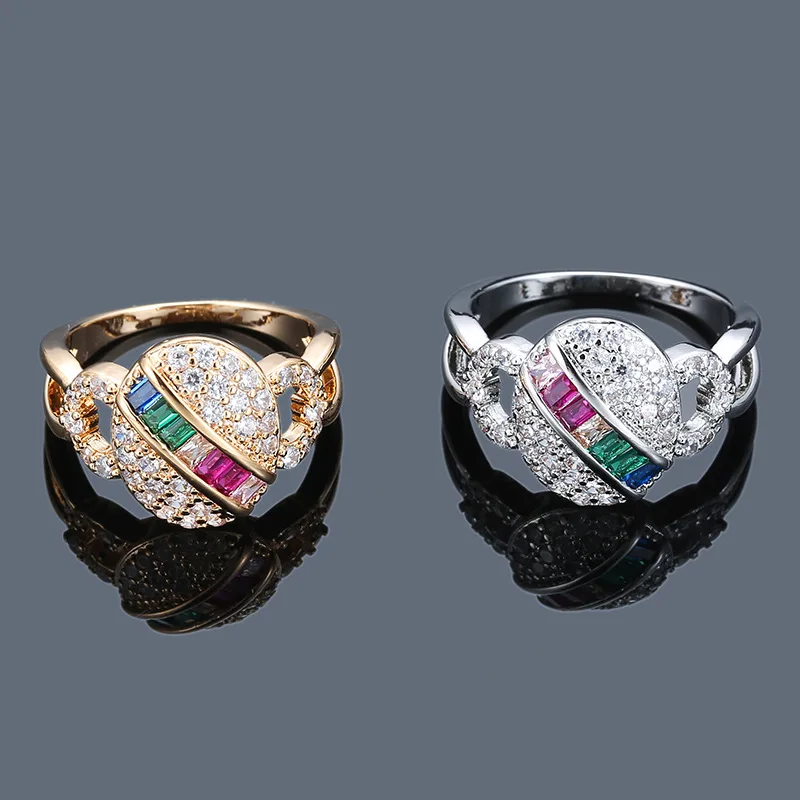 Damesring Kroon Hartvormig Bruiloft Verlovingsring Ingelegd Kleurrijk Veelkleurig Strass Mode glamor Paar Sieraden Geschenken|Кольца для