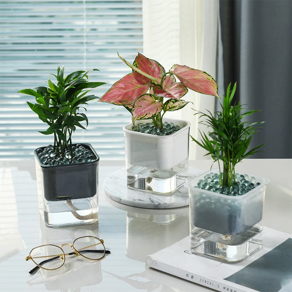 

1pcs Lazy Flowerpot Simple Square Automatic Water Absorption Flowerpot Plastic Resin Transparent Flowerpot No Watering