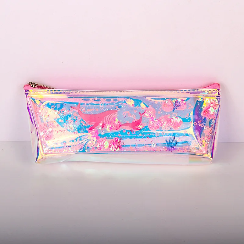 1 Pcs Creative Cartoon Laser Oil Sand Pencil Bag TPU Leather Magic Color Multifunction Case Student Stationery | Канцтовары для