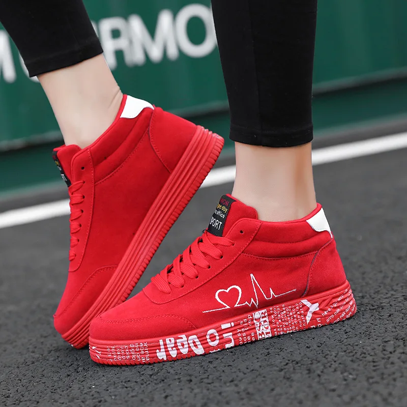 Fashion Printed Autumn Shoes Women High top Board Sneakers Comfortable Fabric Skate Trainers Shoes Men Red Sport Shoes Unisex