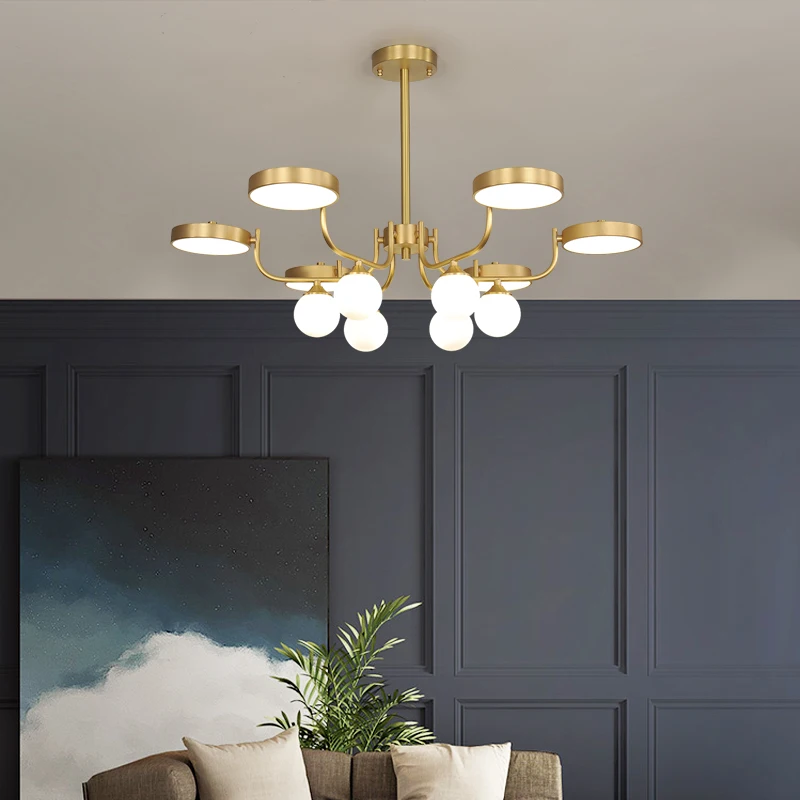 

Living Room Chandelier lighting Nordic Style Dining Room lights Bedroom Warm Home Art Decoration All Copper Net Red Chandeliers