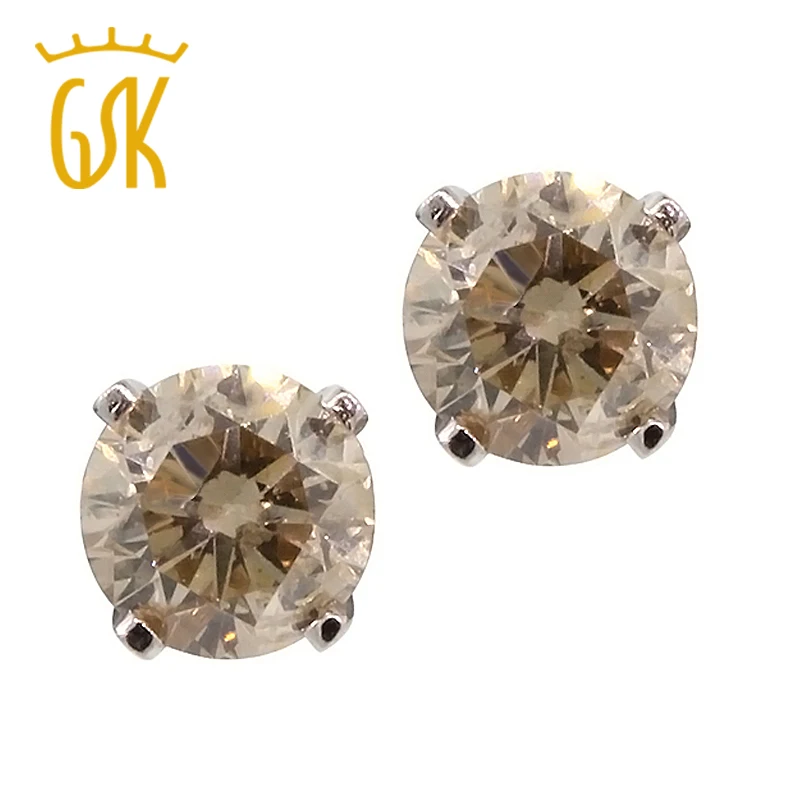 Женские серьги-гвоздики GemStoneKing из натурального белого золота 14 к с круглой