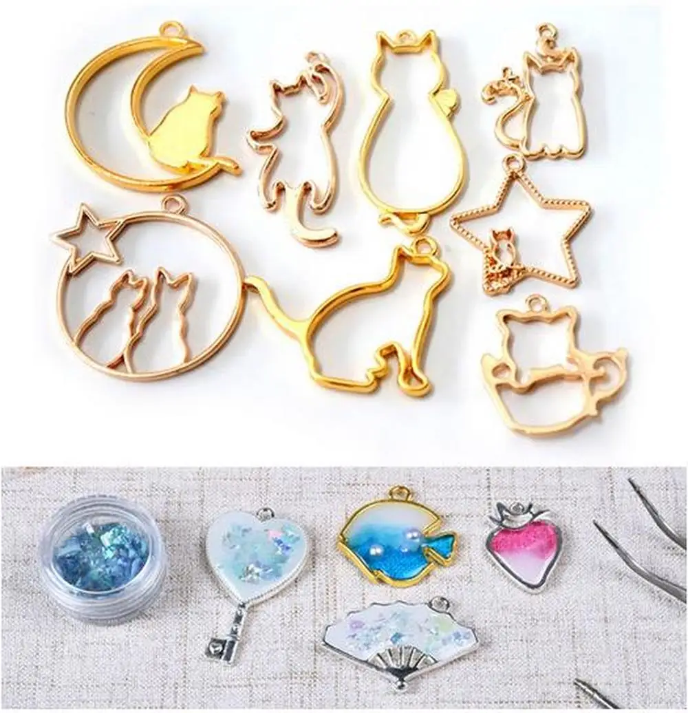 8 шт. DIY кошка Кабошон Установка металлическая фоторамка Подвески УФ Смола металлические формы для эпоксидной смолы Подвески для изготовления ювелирных изделий набор инструментов