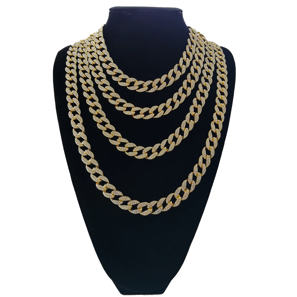 

15mm Men's Hip Hop Iced Out Cuban Chain Cuban Link Chain Necklace Bling Bling Unisex Rock Gold Jewelry 16-30 Inch Alloy