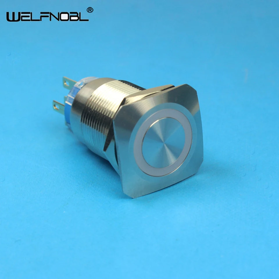 

Momentary Latching 1NO1NC 19mm Blue LED Light Self-Locking Reset Push Button Switch