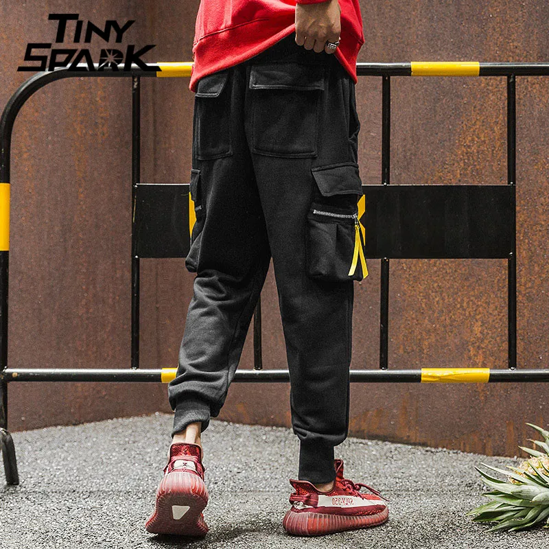 Мужские спортивные штаны в стиле хип хоп желтая лента с полосками по бокам