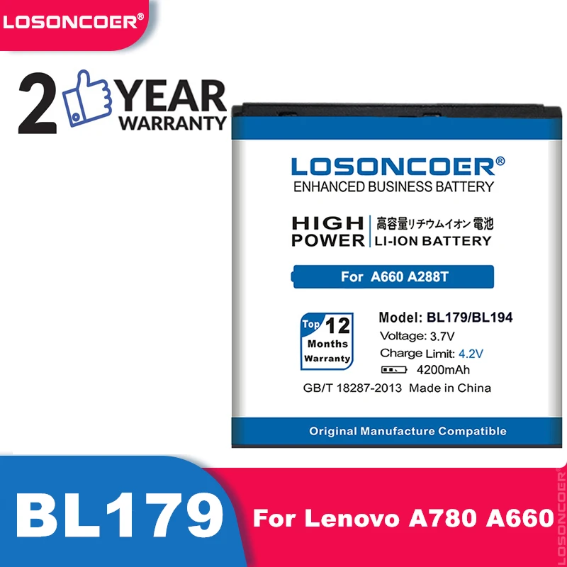 LOSONCOER 4200 мАч BL179 / BL194 высокое качество батарея для Lenovo A288T A298T A520 A660 A698T A690 A370 A530