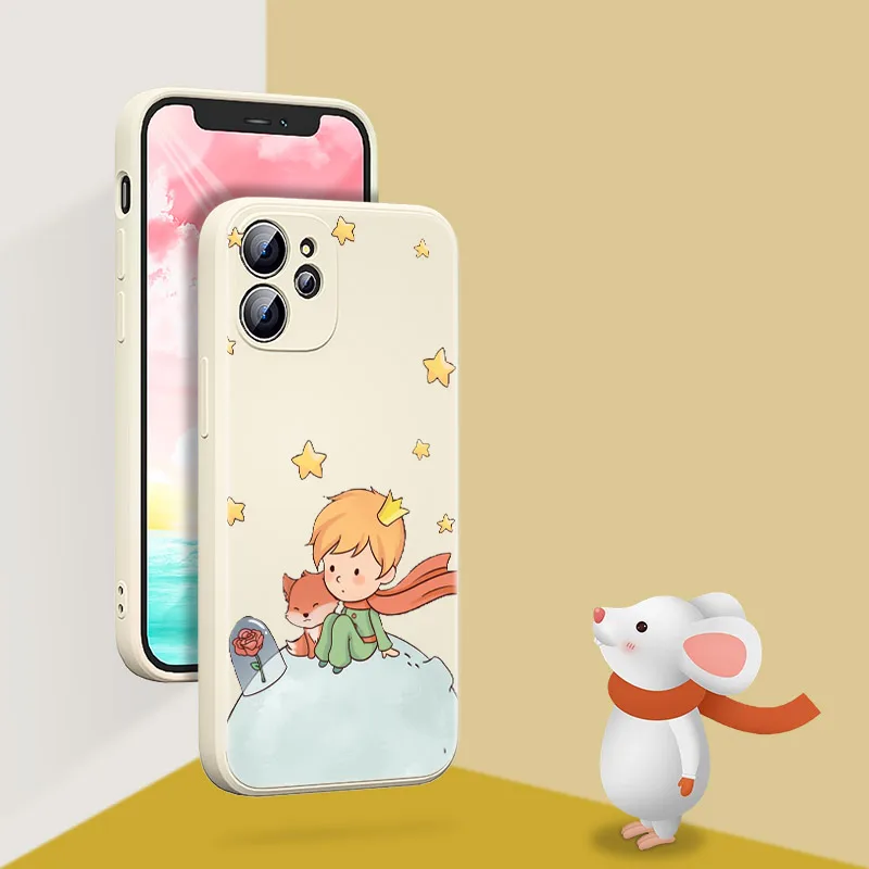 The Little Prince And Fox Liquid Silicone Soft Cover For Apple IPhone 13 12 Mini 11 Pro XS MAX XR X 8 7 6S SE Plus Phone Case