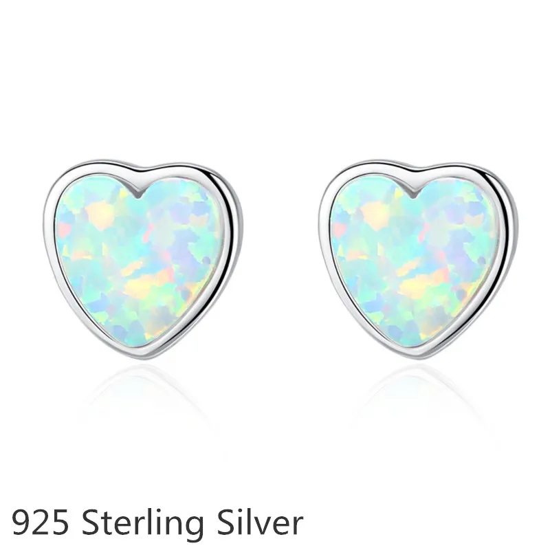 Женские серьги-гвоздики из серебра 925 пробы с опалом в форме сердца | Украшения и