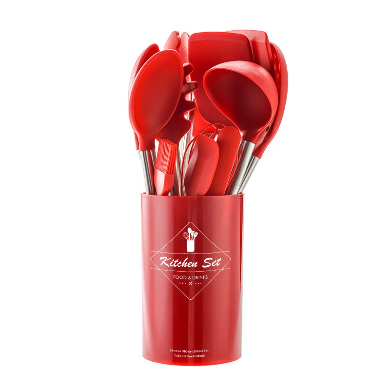 

stainless steel tube handle silicone kitchen utensils 14-piece set Silicone baking spatula sweeps kitchen utensils set