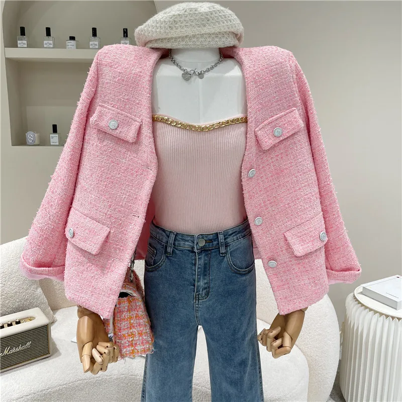 

Women's Spring Summer 2021 Fashion Retro casual long sleeve top round neck short coat