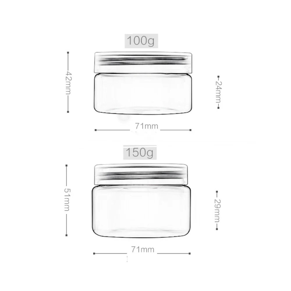 

100g 150g Amber Blue Clear Plastic Jar with White Clear Black Lids Screw Tin Empty Container Cosmetic Cream Powder Pot Storage