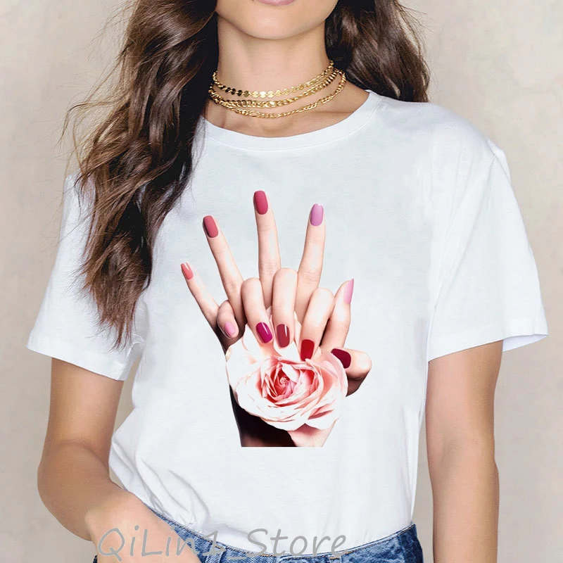 101796 Vogue Rainbow nail polish print tee shirt femme vintage t shirt women clothes summer top female harajuku aesthetic tshirt - Цвет: 101796