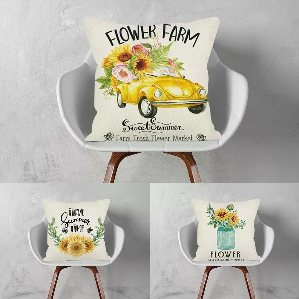 

45*45 см односторонняя льняная летняя декоративная подушка с принтом подсолнуха для дивана наволочка для дивана Наволочка Для Дома Наволочка...