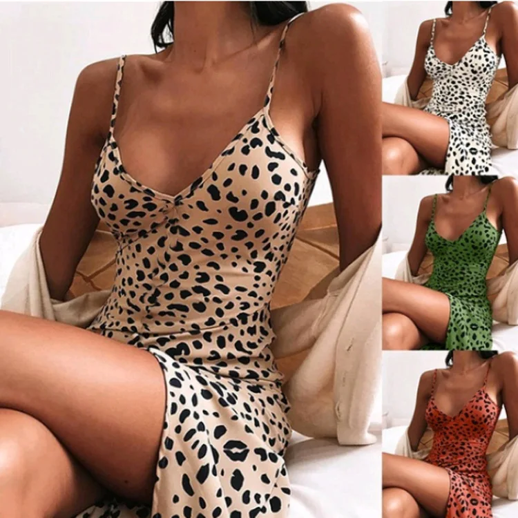 

Summer New Leopard Print V-Neck Strap Sexy Dress New Fashion