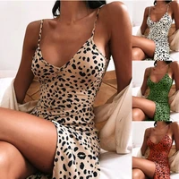 summer new leopard print v neck strap sexy dress new fashion