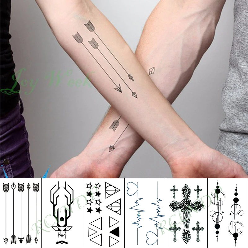 Waterproof Temporary Tattoo Sticker Arrow Cross Lots Fake Tatto Finger Hand Arm Foot Flash Tatoo for Kid Girl Men Women | Красота и