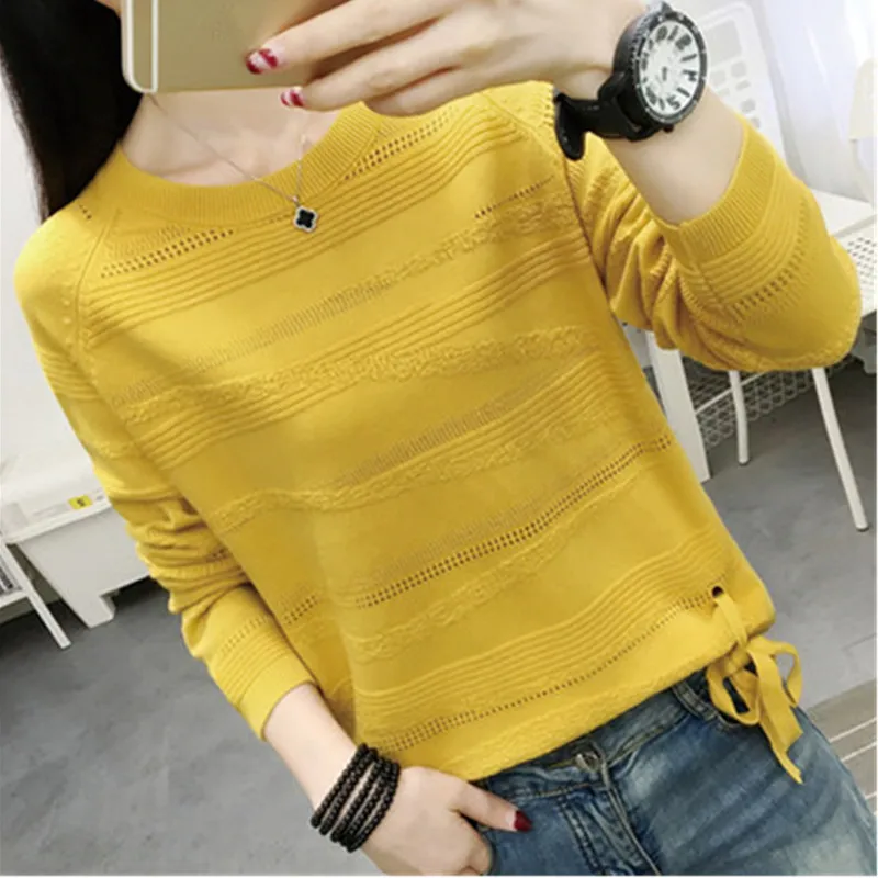 

Sweater Women Loose 2020 New Spring Autumn Korean Fashion Hollow Long Sleeve Pullover Short All-match knitting Sweaters Female