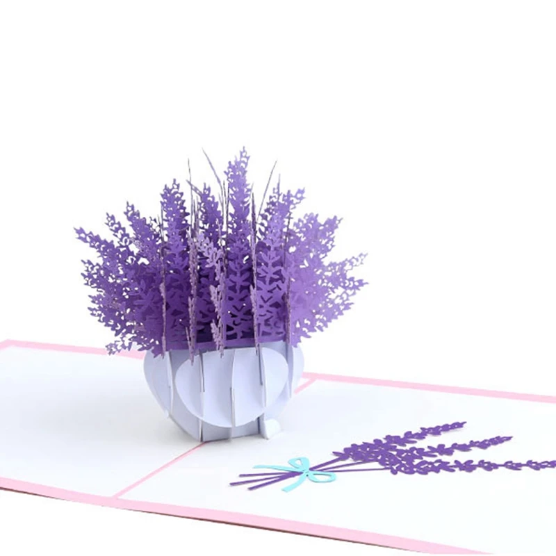 3D всплывающие поздравительные открытки Лаванда лазерная резка почтовая карта на