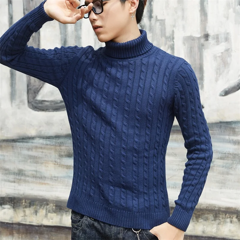 Мужской толстый свитер s теплый кашемировый с высоким воротником облегающий