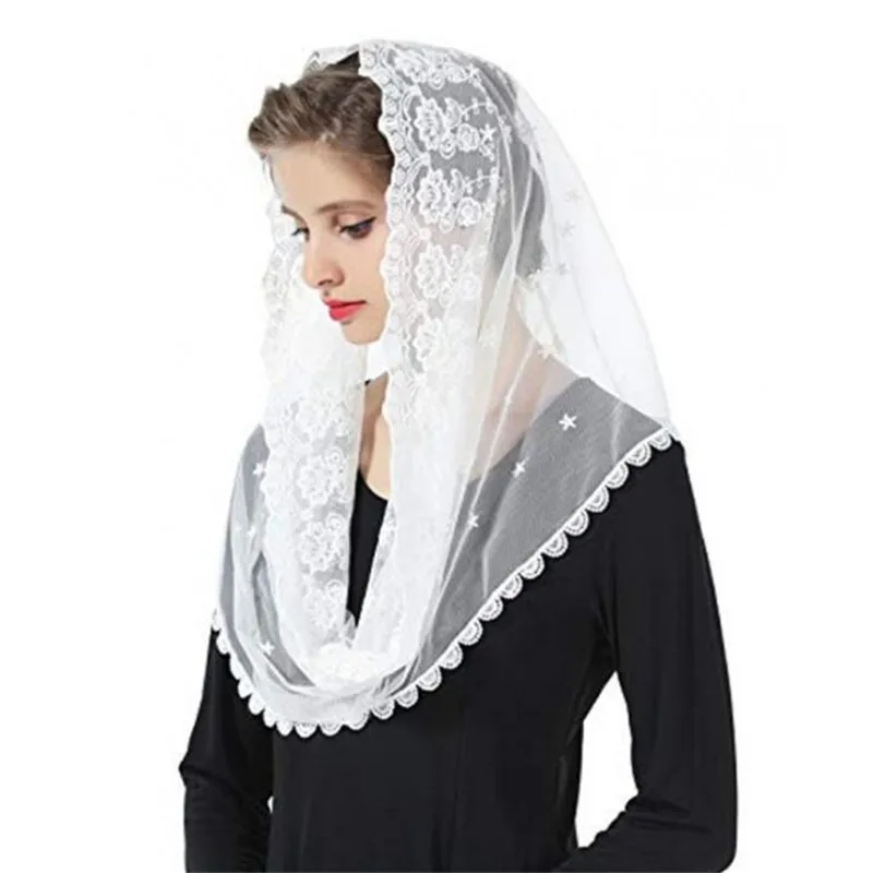 

Ivory Lace Mantilla Veil for Church Round Scarf Wrap Muslim Bridal Veil Head Covering Short One Layer 2021 New