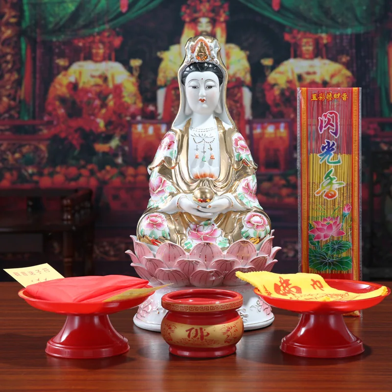 

Buddhist Ceramic Material 8-inch Goddess of Wealth and Goddess of Mercy Decoration of South China Sea Guanyin Bodhisattva
